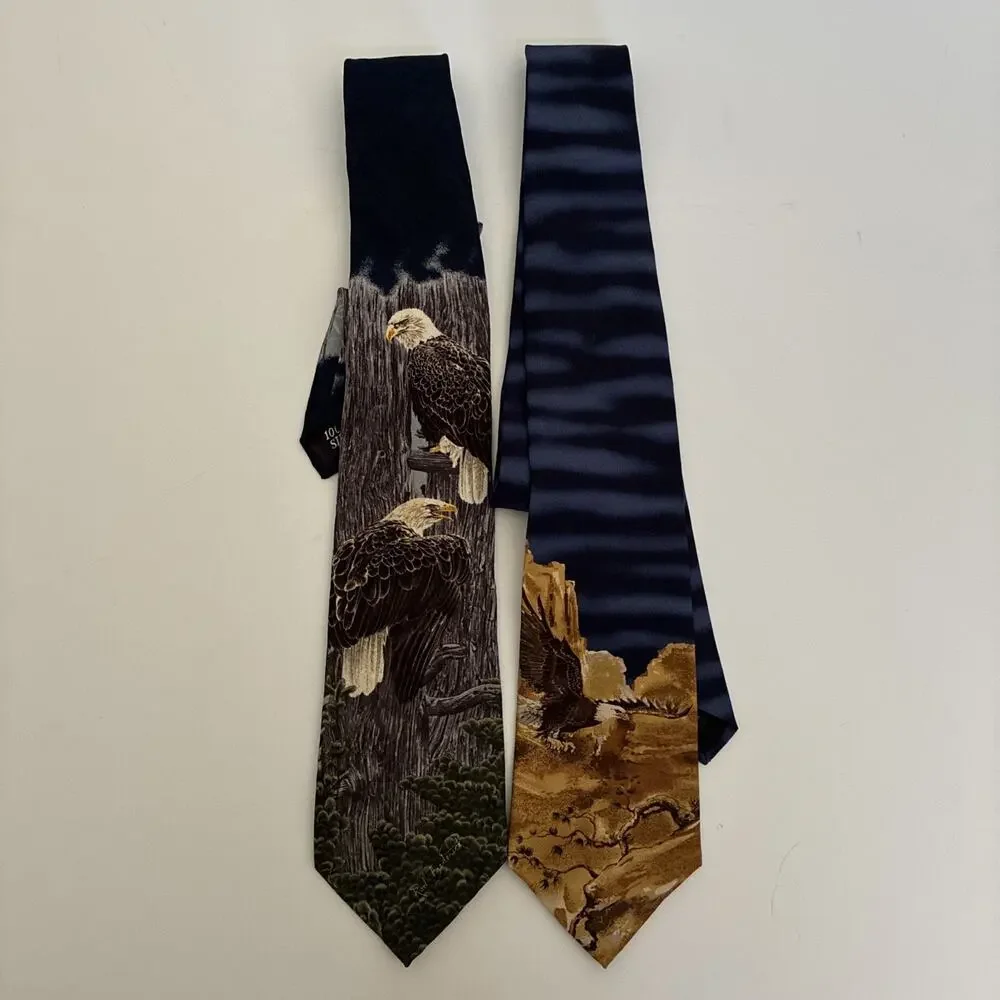 Endangered Species Lot Of 2 VTG Silk Neck Ties Made In USA 59''x 4''